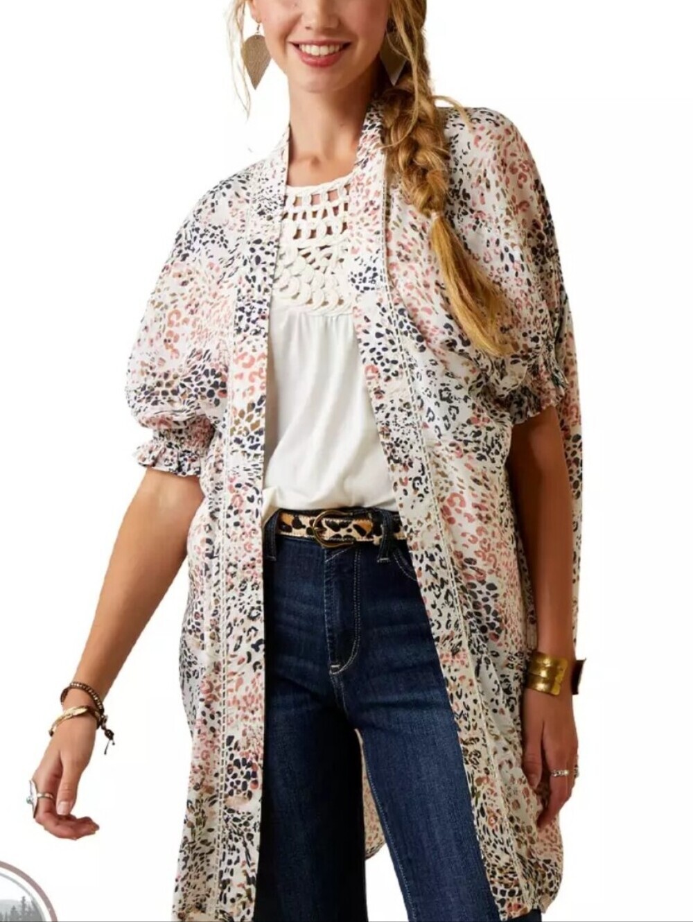 ARIAT SWEET SPRING KIMONO WRAP. MED/LARGE. ANIMAL PRINT